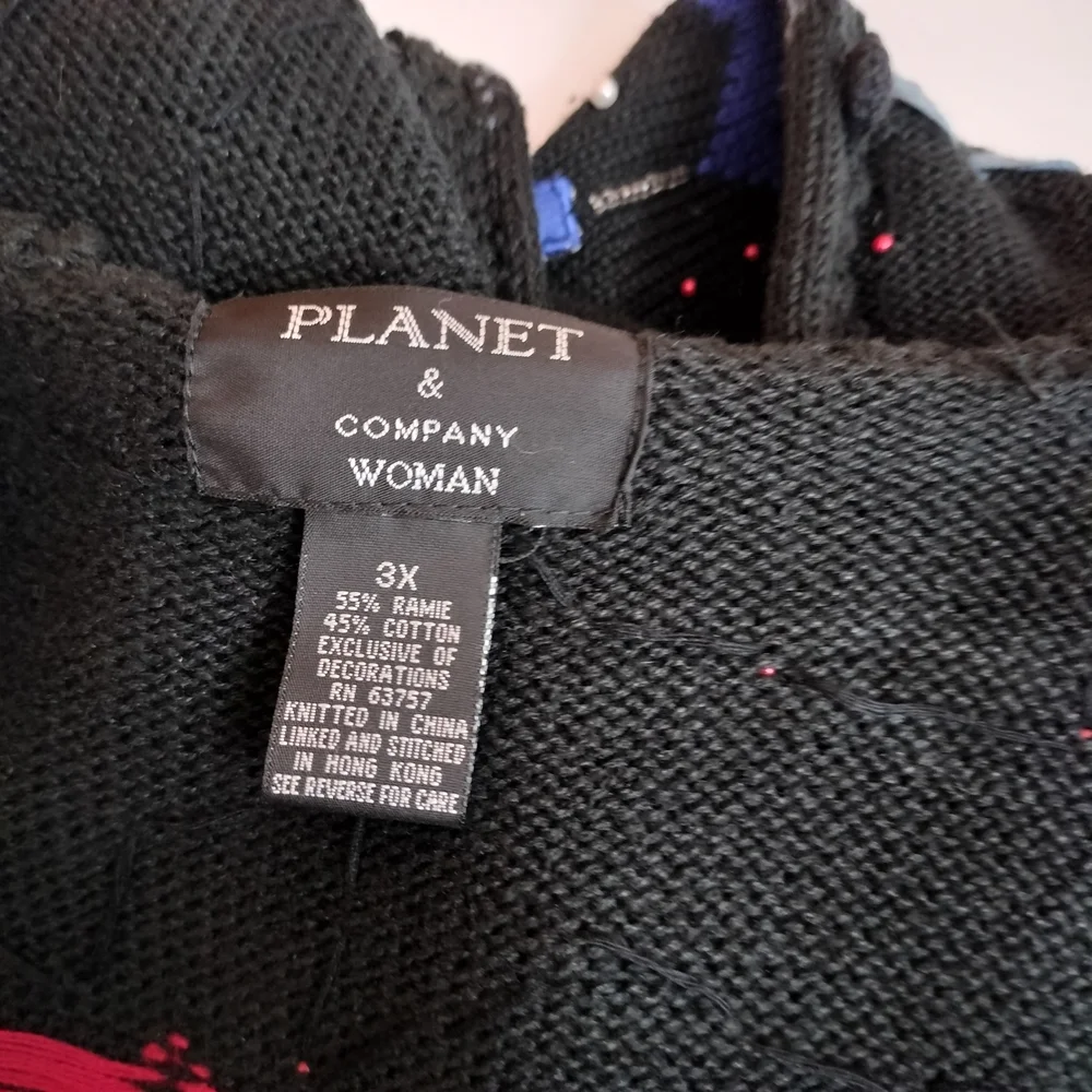 Celebration Wear Planet And Company Festive Black Cardigan with Holiday Accents - Picture 9 of 9